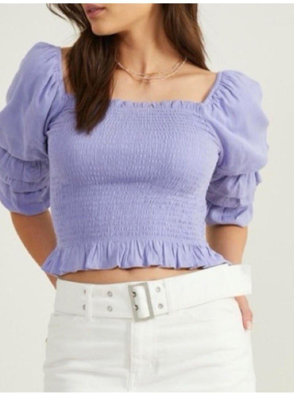 Altar'd State Lavender Smocked Square-Neck Crop Top
